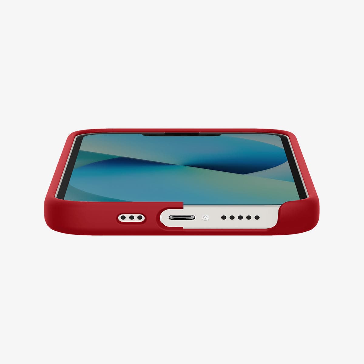 ACS03899 - iPhone 13 Case Silicone Fit in red showing the bottom and partial front
