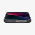 ACS04089 - iPhone 13 Case Silicone Fit MagSafe Compatible in black showing the bottom and partial front