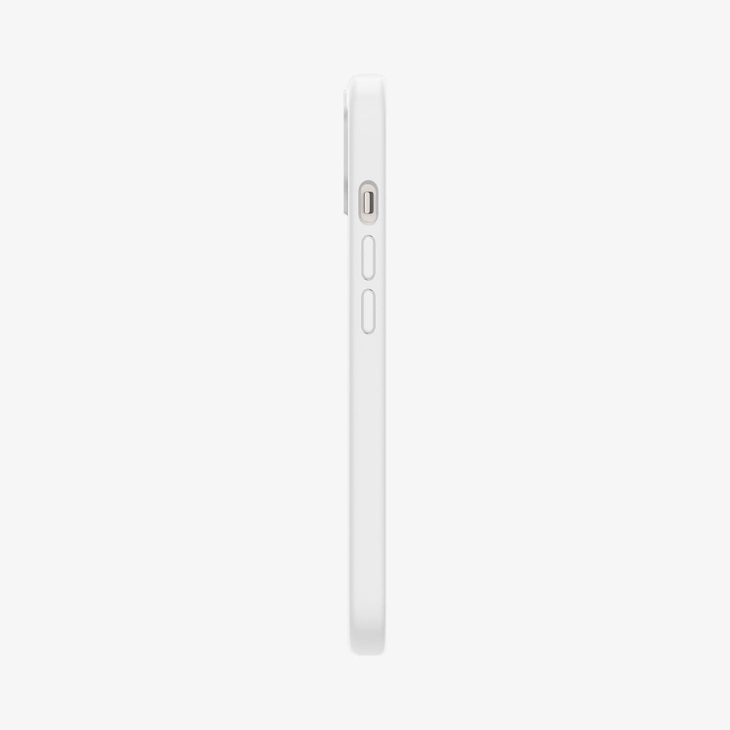 ACS04090 - iPhone 13 Case Silicone Fit MagSafe Compatible in white showing the side with volume controls