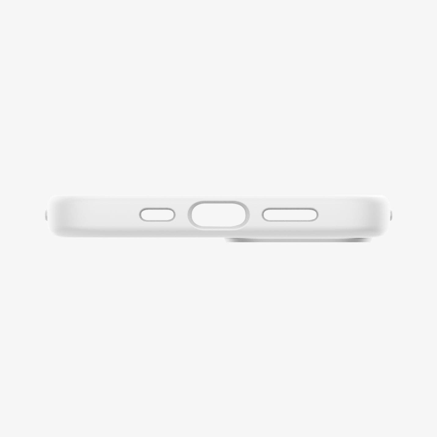 ACS04090 - iPhone 13 Case Silicone Fit MagSafe Compatible in white showing the bottom with precise cutouts