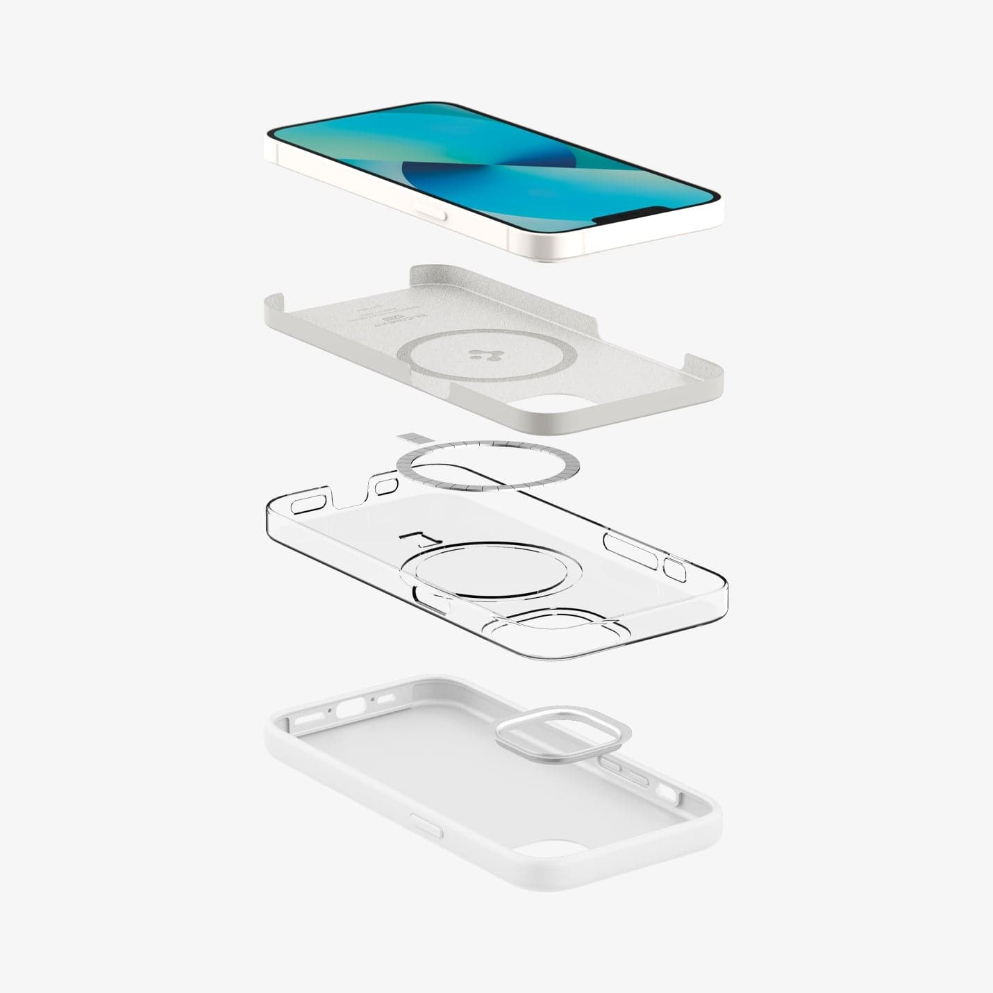 ACS04090 - iPhone 13 Case Silicone Fit MagSafe Compatible in white showing the multiple layers of case