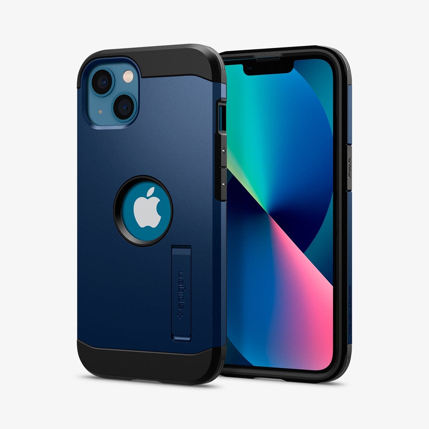 ACS03541 - iPhone 13 Case Tough Armor in navy blue showing the back and front