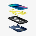 ACS03541 - iPhone 13 Case Tough Armor in navy blue showing the hard pc, flexible tpu, impact foam, and device