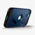 ACS03541 - iPhone 13 Case Tough Armor in navy blue showing the bottom and back with kickstand out