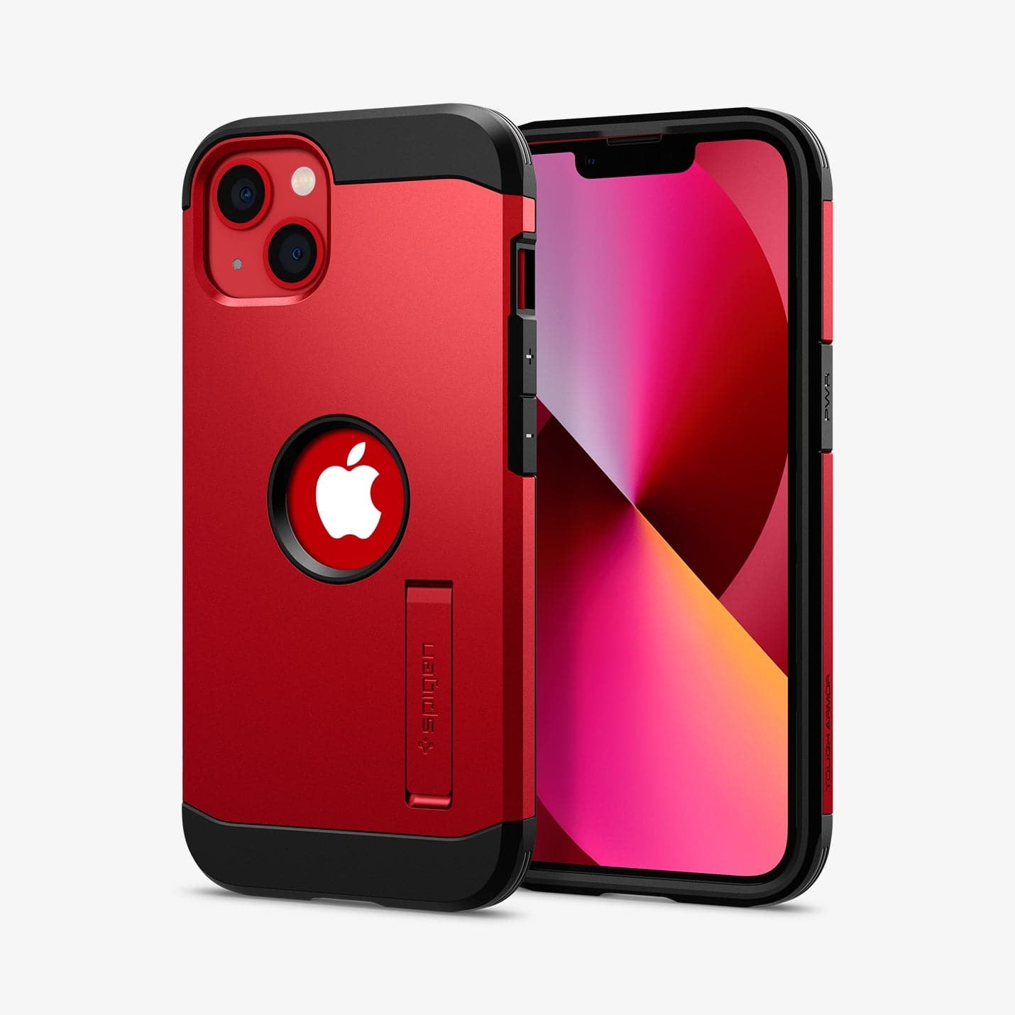 ACS03540 - iPhone 13 Case Tough Armor in red showing the back and front