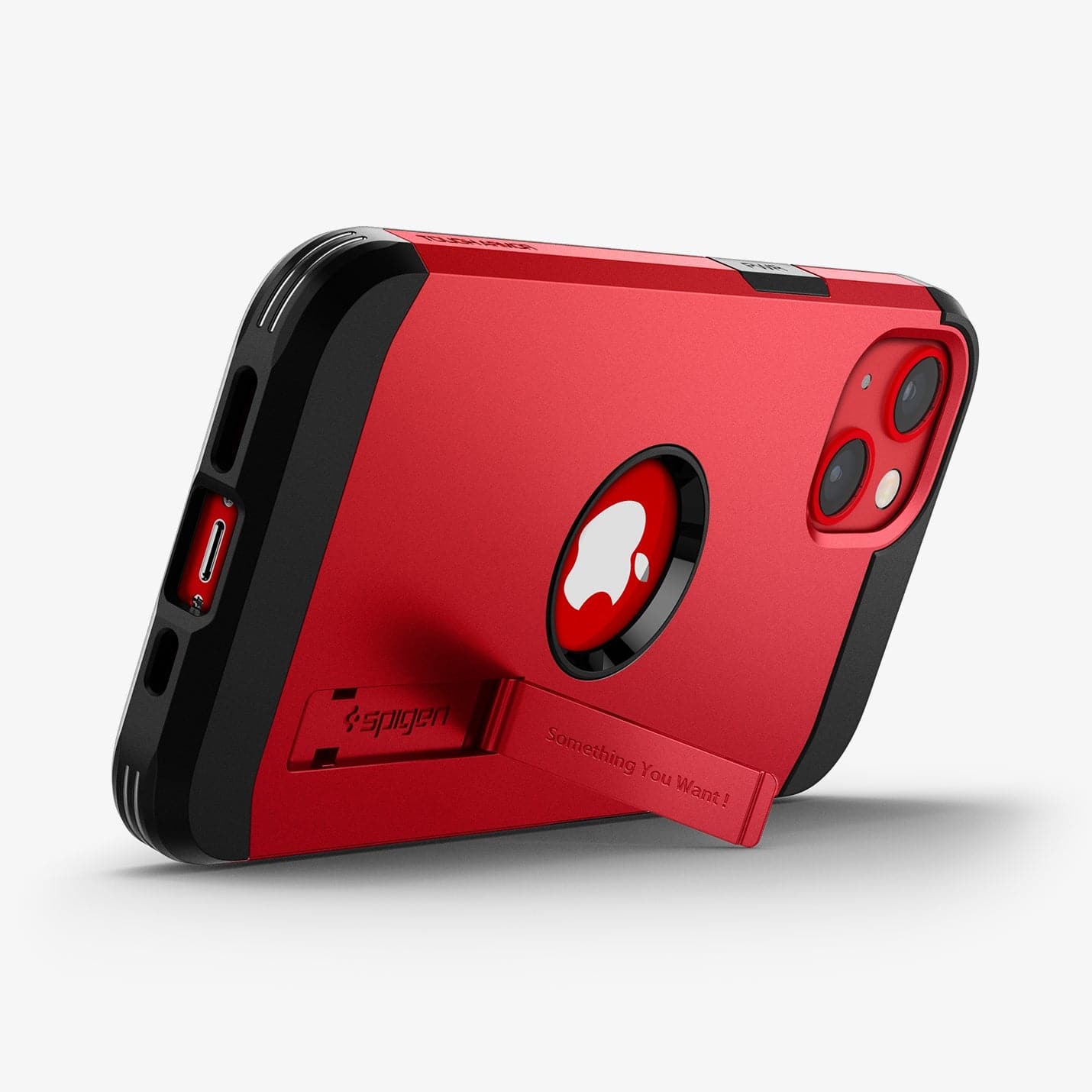 ACS03540 - iPhone 13 Case Tough Armor in red showing the bottom and back with kickstand out