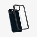 ACS03523 - iPhone 13 Case Ultra Hybrid in matte black showing the back with case hovering away from device