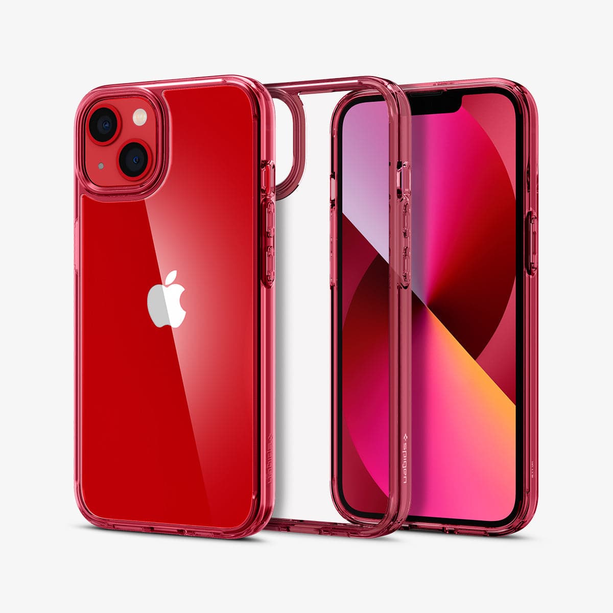 ACS03524 - iPhone 13 Case Ultra Hybrid in red crystal showing the back, inside and front