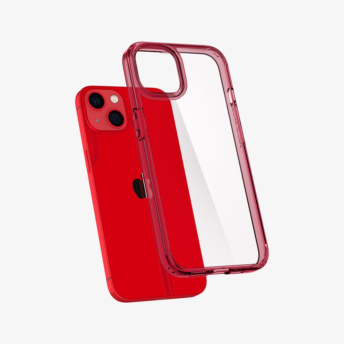ACS03524 - iPhone 13 Case Ultra Hybrid in red crystal showing the back with case hovering away from device