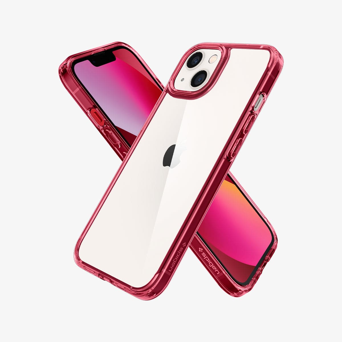 ACS03524 - iPhone 13 Case Ultra Hybrid in red crystal showing the back, front and sides