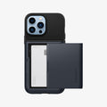 ACS03220 - iPhone 13 Pro Max Case Slim Armor CS in metal slate showing the back with card in slot