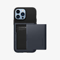 ACS03220 - iPhone 13 Pro Max Case Slim Armor CS in metal slate showing the back with card slot open
