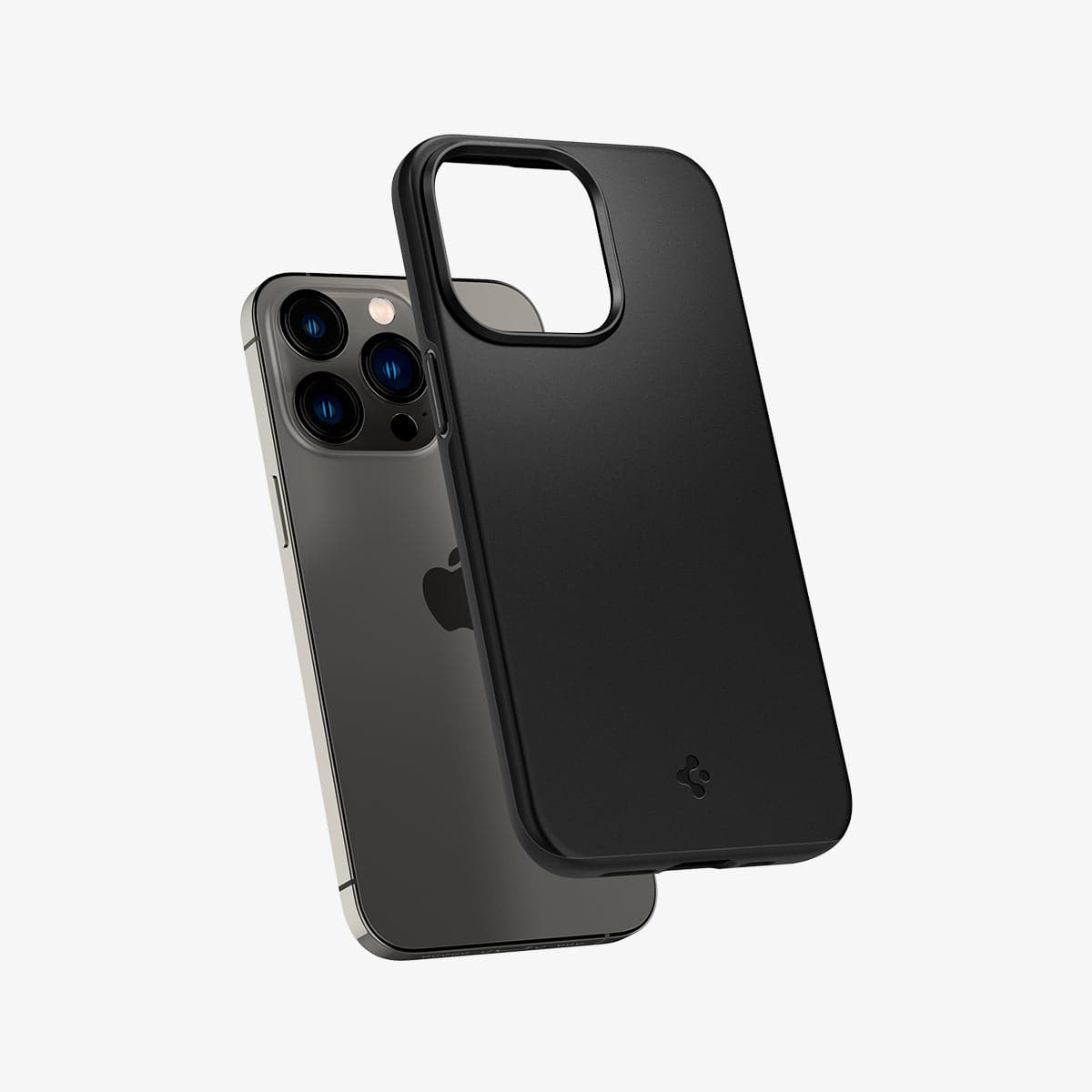 ACS03675 - iPhone 13 Pro Case Thin Fit in black showing the back with case hovering away from device