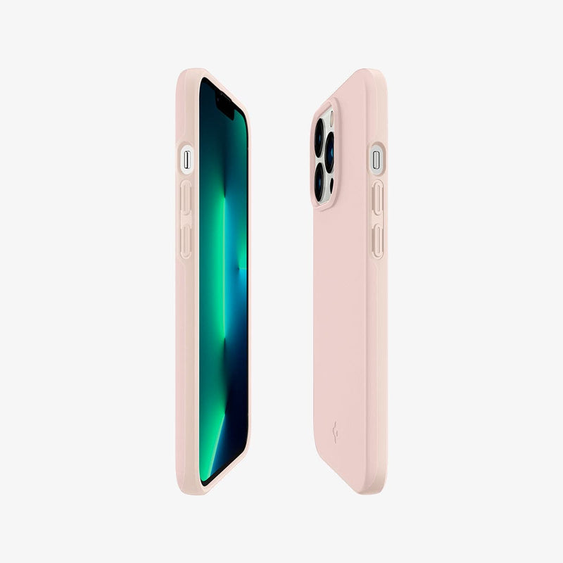 ACS03676 - iPhone 13 Pro Case Thin Fit in pink sand showing the sides, partial front and back