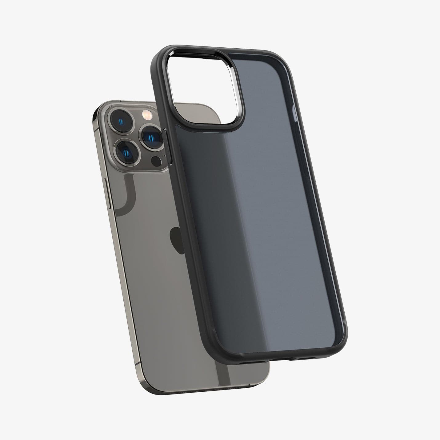 ACS03621 - iPhone 13 Pro Case Ultra Hybrid Matte in frost black showing the back hovering behind device back