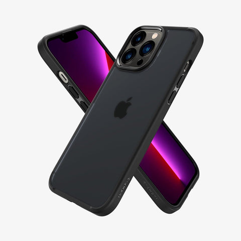 ACS03621 - iPhone 13 Pro Case Ultra Hybrid Matte in frost black showing the back, side and front