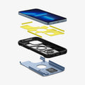 ACS03838 - iPhone 13 Pro Max Case Tough Armor in sierra blue showing the hard PC layer, flexible TPU layer, impact foam layer and device