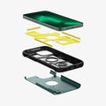 ACS04564 - iPhone 13 Pro Max Case Tough Armor in midnight green showing the hard PC layer, flexible TPU layer, impact foam layer and device