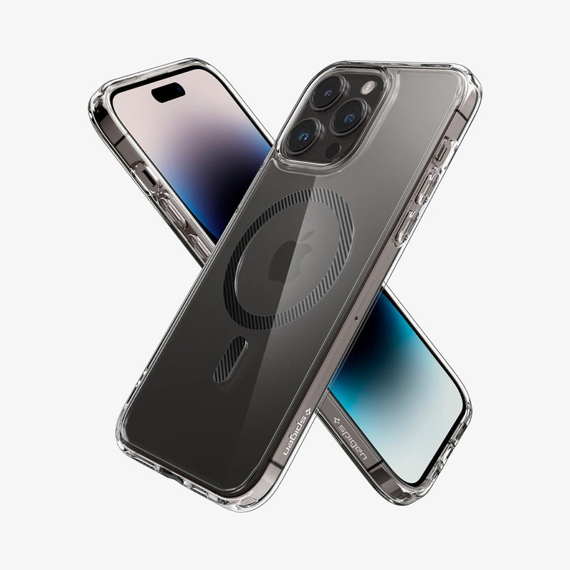 ACS04971 - iPhone 14 Pro Case Ultra Hybrid (MagFit) in carbon fiber showing the back, sides and front