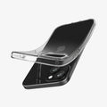 ACS06786 - iPhone 15 Case Liquid Crystal in crystal clear showing the back with case bending away from device to show the flexibility