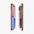 ACS06789 - iPhone 15 Case Liquid Crystal Glitter in rose quartz showing the sides, partial front and back