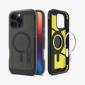ACS08502 - iPhone 16 Pro Max Case Tough Armor AI (MagFit) in Frost Black showing the back, partial sides and front, metal ring plate detached from the inner case
