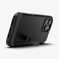 ACS08510 - iPhone 16 Pro Case Tough Armor T AI (MagFit) in Black showing the back and bottom with device propped up