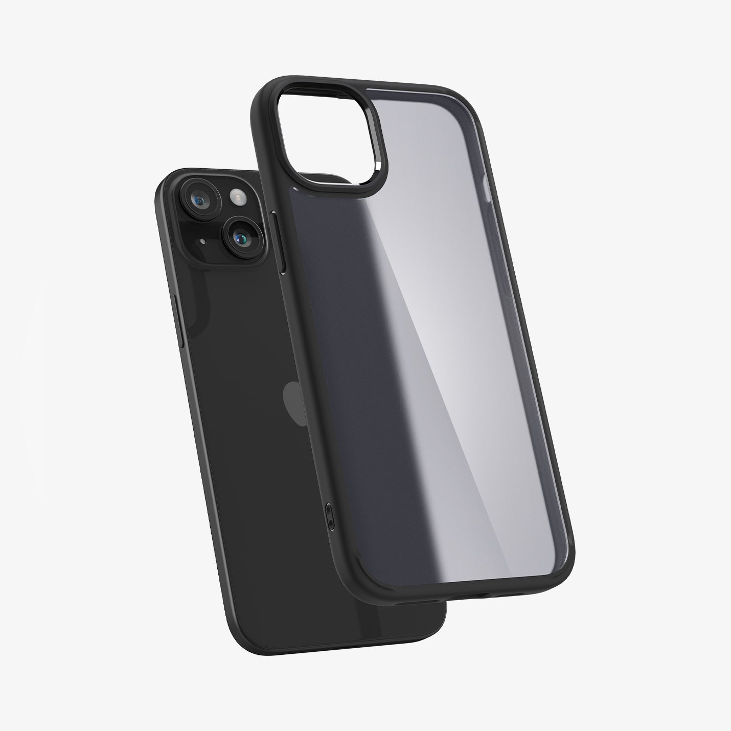 ACS06797 - iPhone 15 Case Ultra Hybrid in frost black showing the back with case hovering away from device