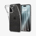 ACS06701 - iPhone 15 Pro Case Liquid Crystal Glitter in crystal quartz showing the back and front