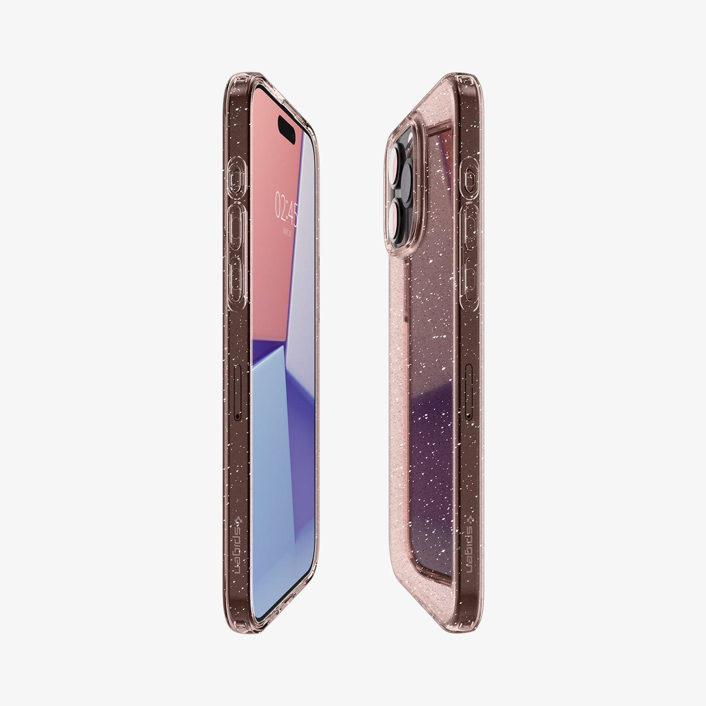 ACS06702 - iPhone 15 Pro Case Liquid Crystal Glitter in rose quartz showing the sides, partial front and back