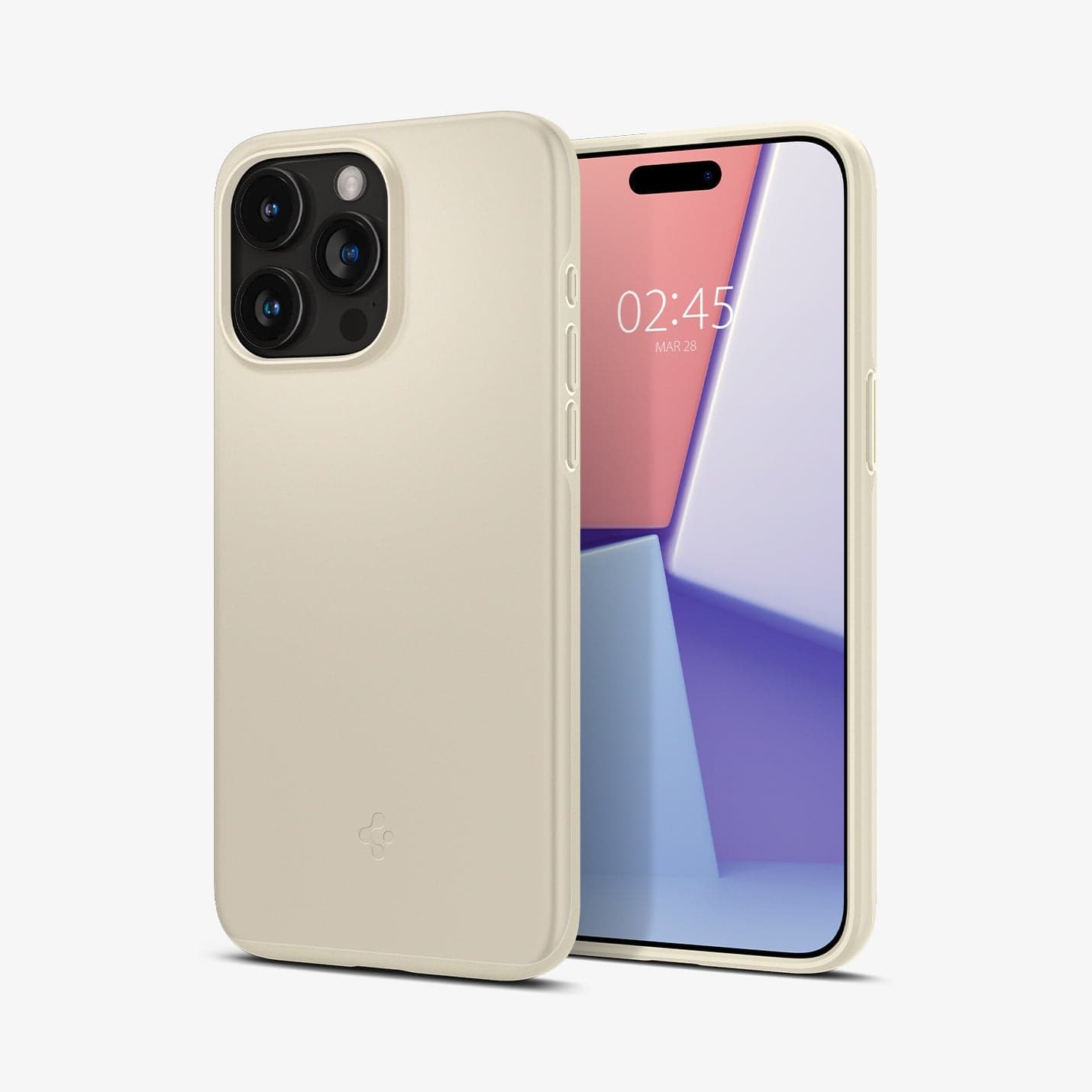 ACS06694 - iPhone 15 Pro Case Thin Fit in mute beige showing the back and front