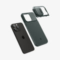 ACS06739 - iPhone 15 Pro Case Optik Armor (MagFit) in abyss green showing the back with multiple layers of case hovering away from device