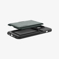 ACS04983 - iPhone 14 Pro Case Slim Armor CS in abyss green showing the back and side with card slot slightly hovering above back of case