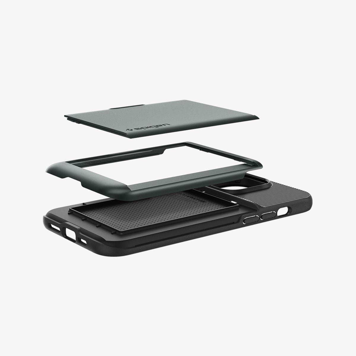 ACS04983 - iPhone 14 Pro Case Slim Armor CS in abyss green showing the multiple layers of card slot in back
