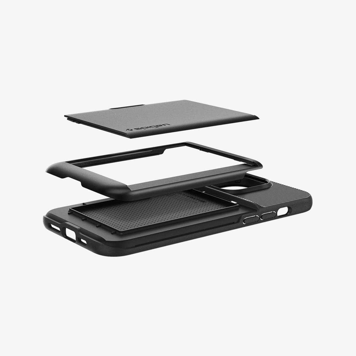 ACS04980 - iPhone 14 Pro Case Slim Armor CS in black showing the multiple layers of card slot in back