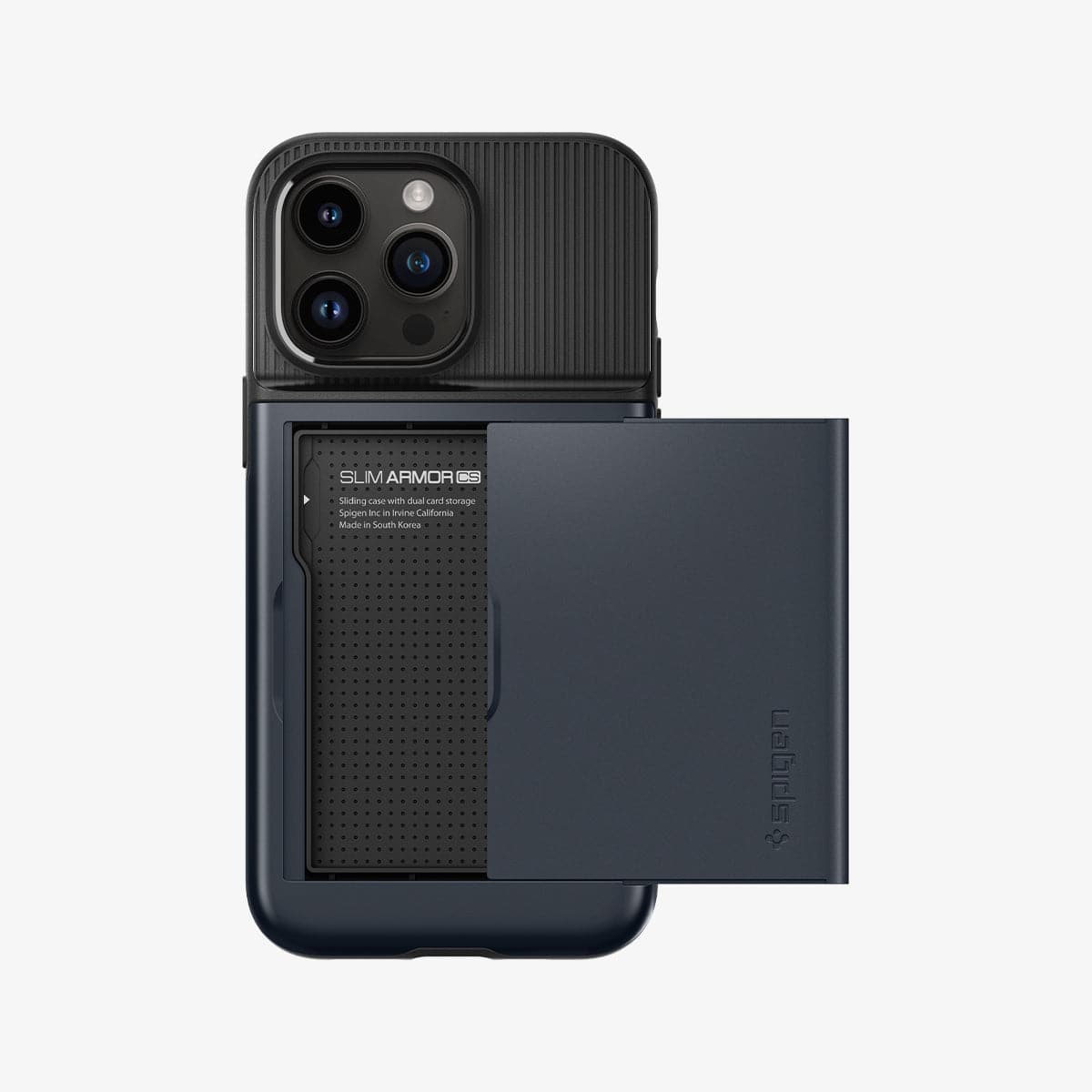 ACS04982 - iPhone 14 Pro Case Slim Armor CS in metal slate showing the back with card slot open
