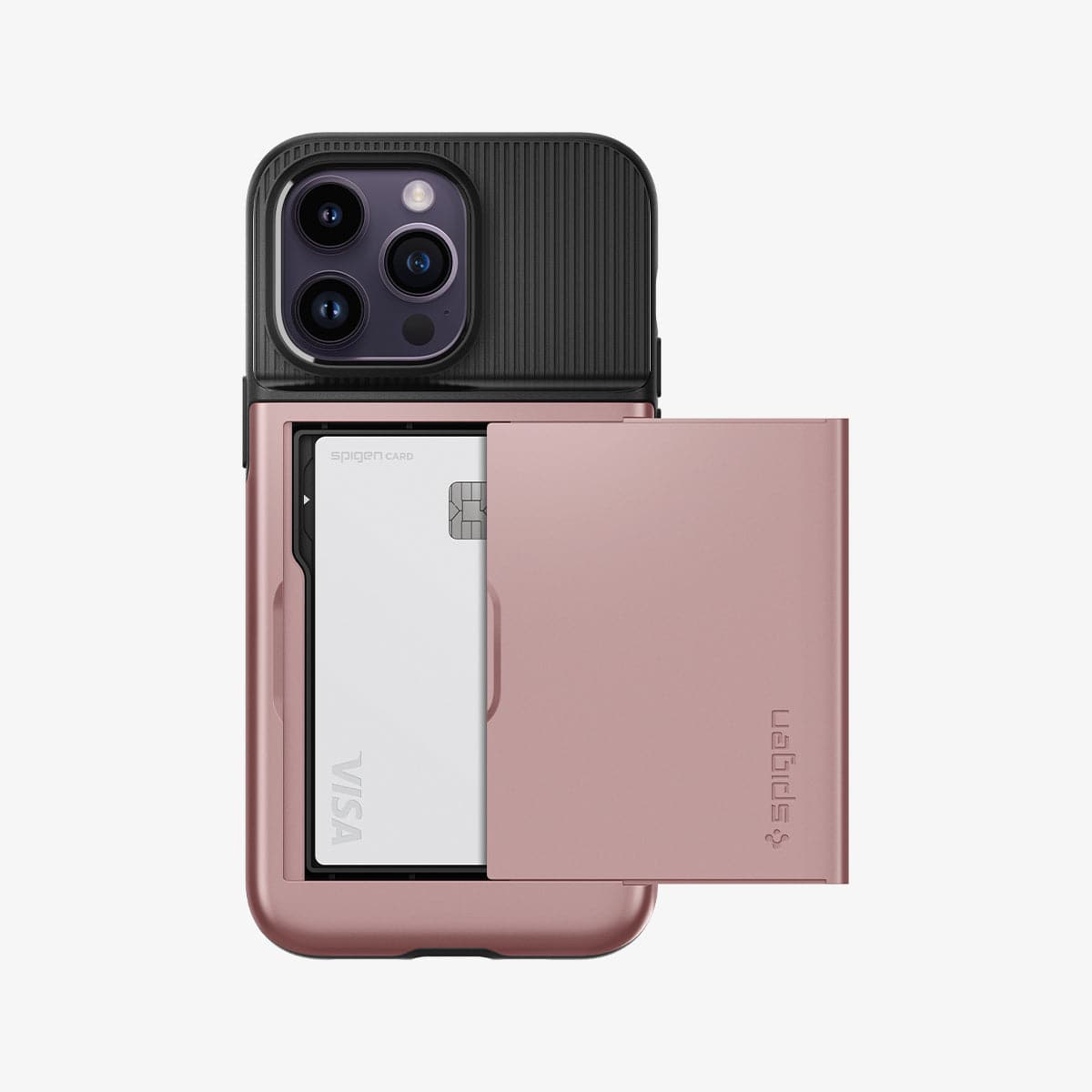 ACS04981 - iPhone 14 Pro Case Slim Armor CS in rose gold showing the back with card slot open