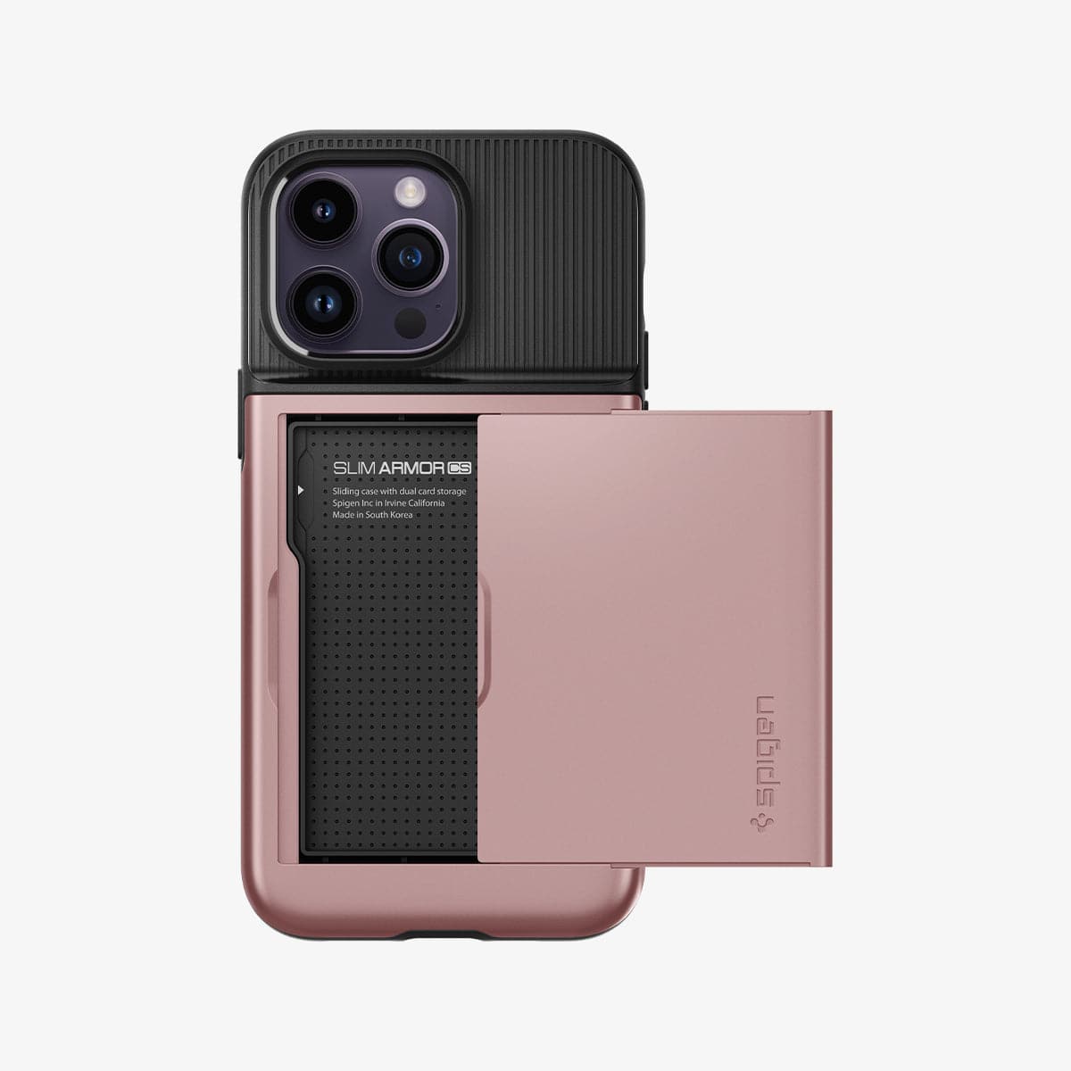 ACS04981 - iPhone 14 Pro Case Slim Armor CS in rose gold showing the back with card slot open