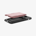 ACS04981 - iPhone 14 Pro Case Slim Armor CS in rose gold showing the back and side with card slot slightly hovering above back of case