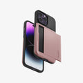 ACS04981 - iPhone 14 Pro Case Slim Armor CS in rose gold showing the back, bottom, sides and front with card slot open