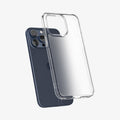 ACS06708 - iPhone 15 Pro Case Ultra Hybrid in frost clear showing the back with case hovering away from device