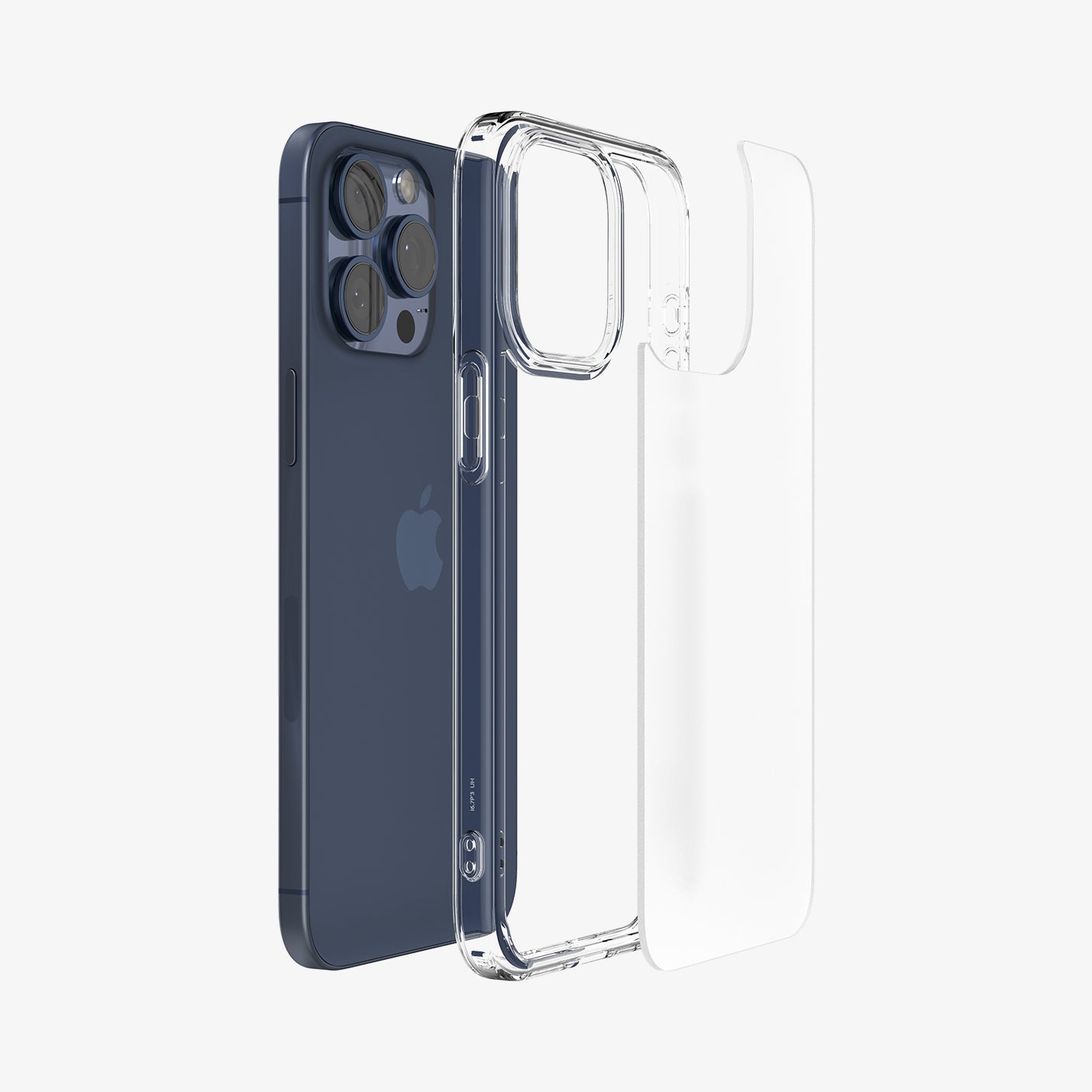 ACS06708 - iPhone 15 Pro Case Ultra Hybrid in frost clear showing the back with multiple layers of case hovering away from device