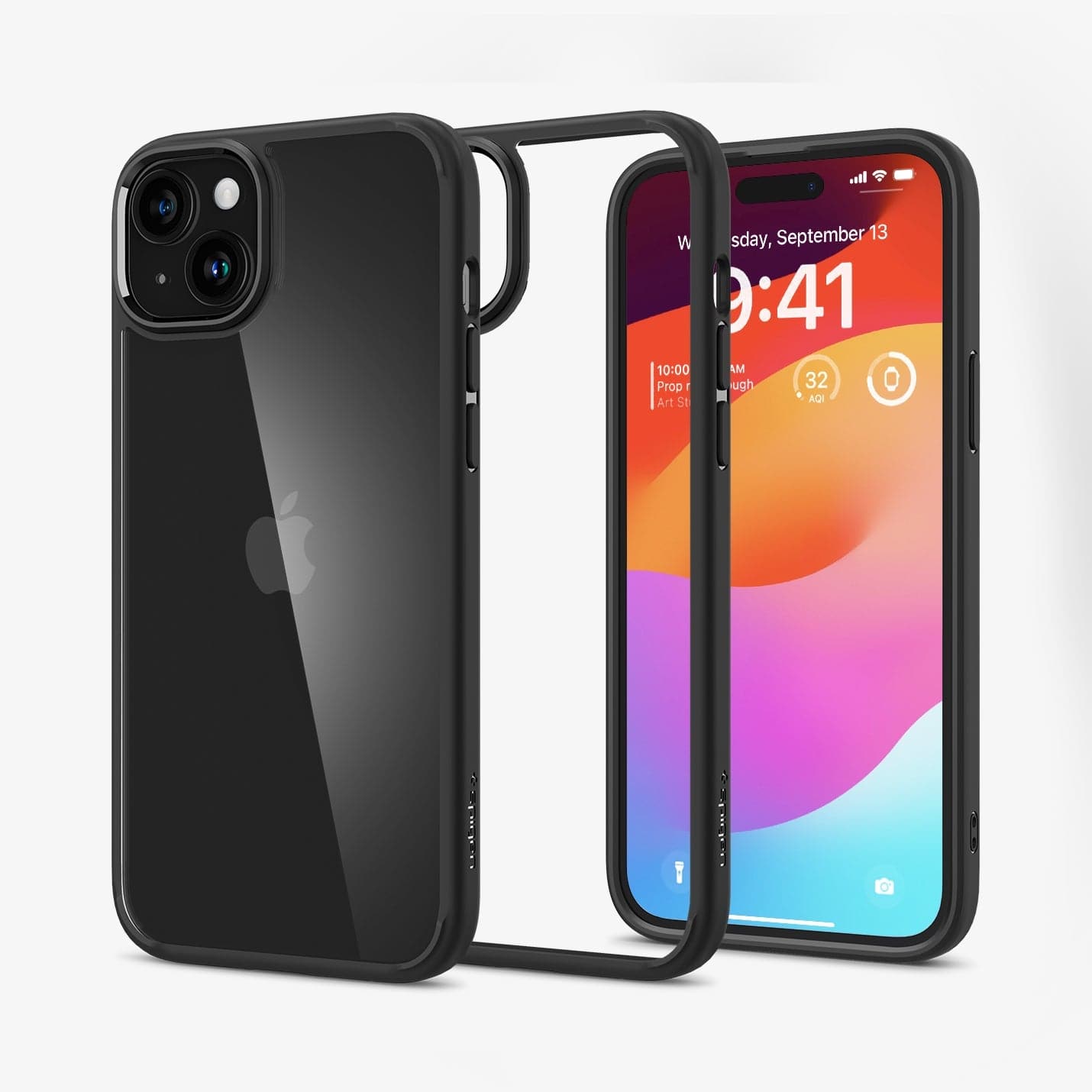 ACS06657 - iPhone 15 Plus Case Ultra Hybrid in matte black showing the back, inside and front