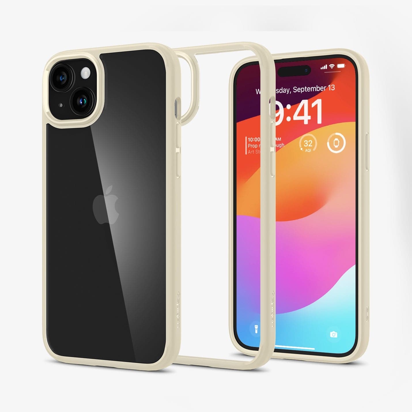 ACS06658 - iPhone 15 Plus Case Ultra Hybrid in mute beige showing the back, inside and front
