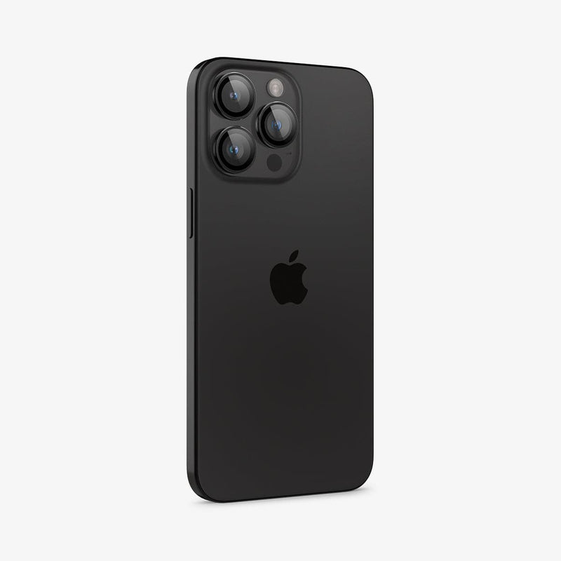 AGL05205 - iPhone 16 Pro / 16 Pro Max Optik Pro Lens Protector in black showing the back and partial side