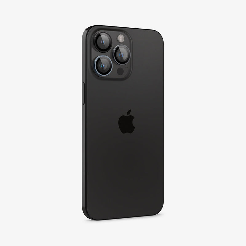AGL06159 - iPhone 15 Pro / 15 Pro Max Optik Pro Lens Protector in zero one showing the back and partial side