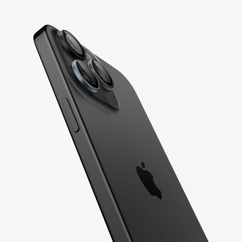AGL06159 - iPhone 15 Pro / 15 Pro Max Optik Pro Lens Protector in zero one showing the back and side zoomed in on the camera lens