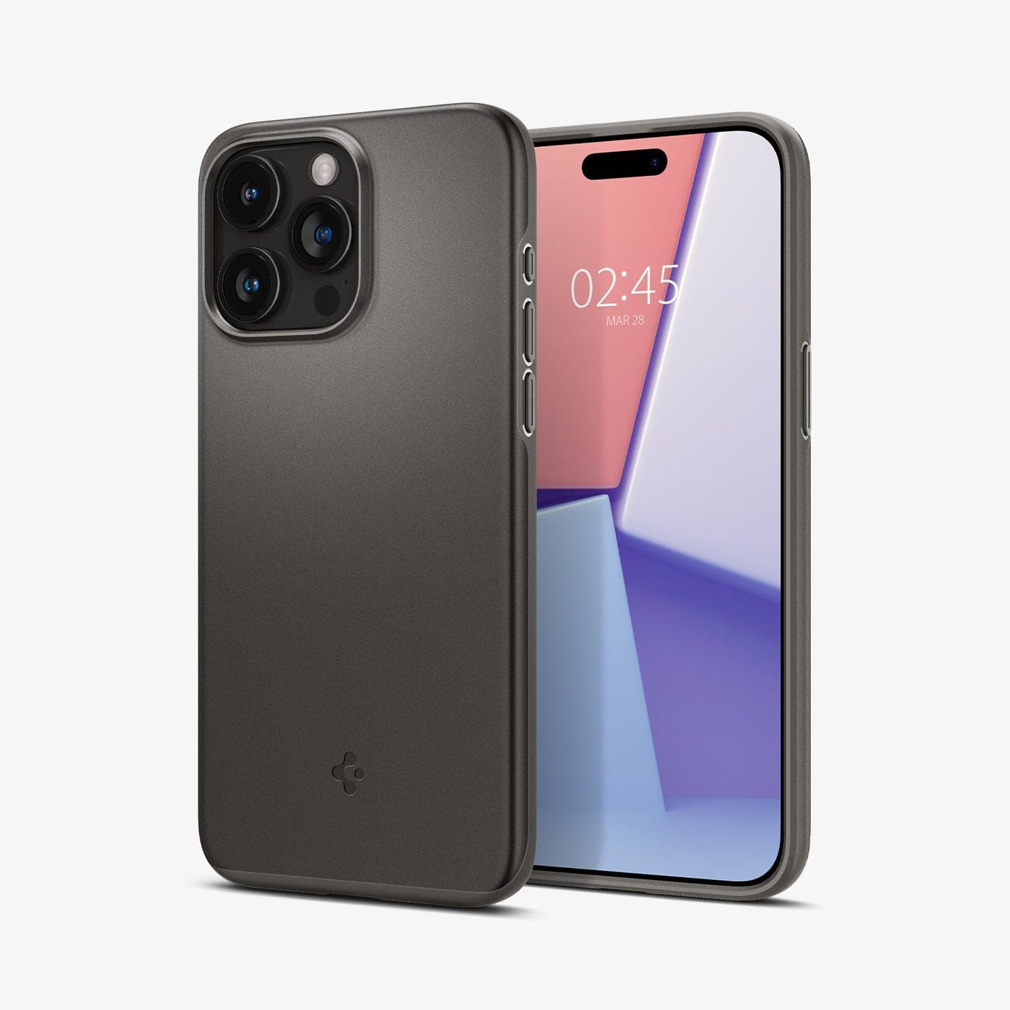 ACS06545 - iPhone 15 Pro Max Case Thin Fit in gunmetal showing the back and front