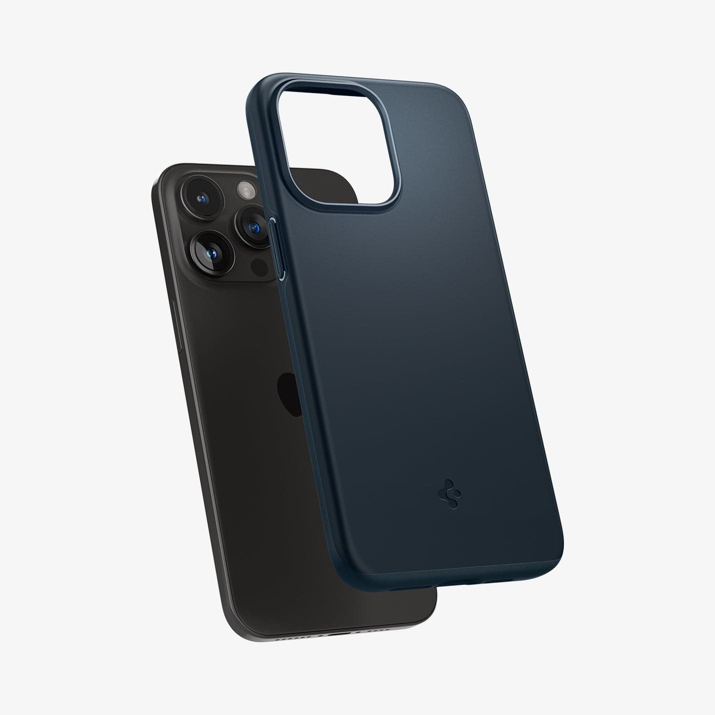 ACS06546 - iPhone 15 Pro Max Case Thin Fit in metal slate showing the back with case hovering away from device