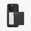 ACS04835 - iPhone 14 Pro Max Case Slim Armor CS in black showing the back with card slot open and card in slot